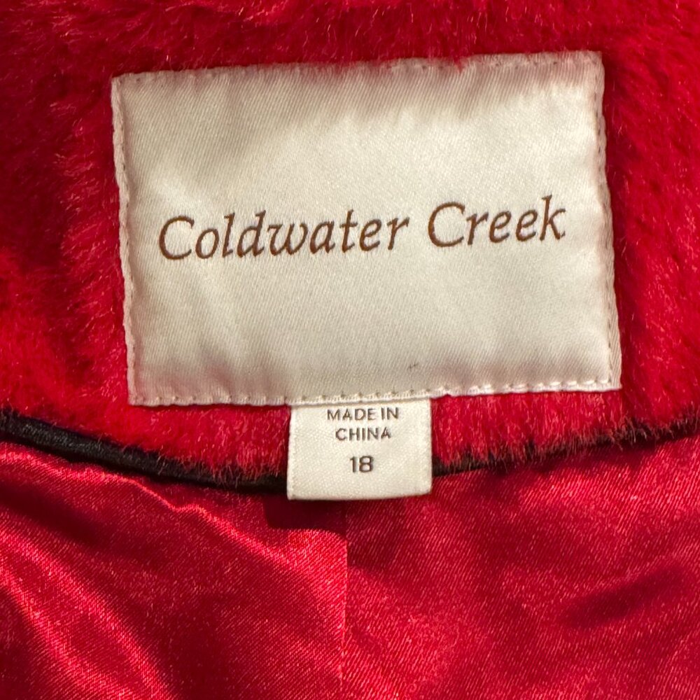 Coldwater Creek Red Faux Fur Car Coat - Picture 2 of 13